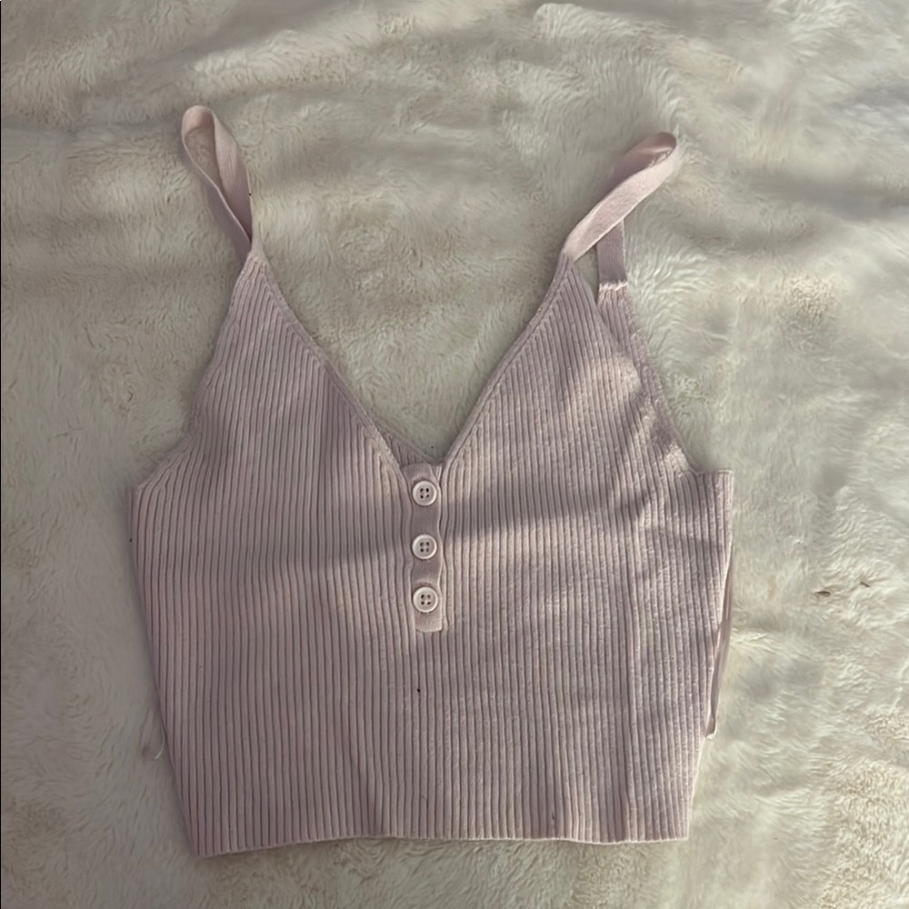Pink Ribbed Button-Front Women's Top